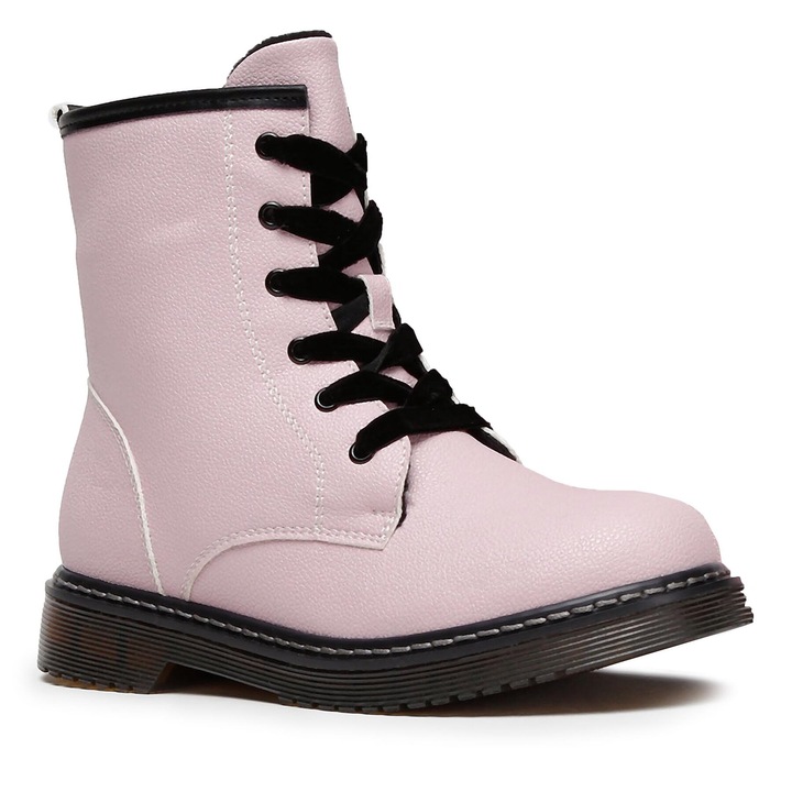 Cizme copii, Nelli Blu, piele ecologica, roz, cu sireturi si fermoar, Roz, 32 EU