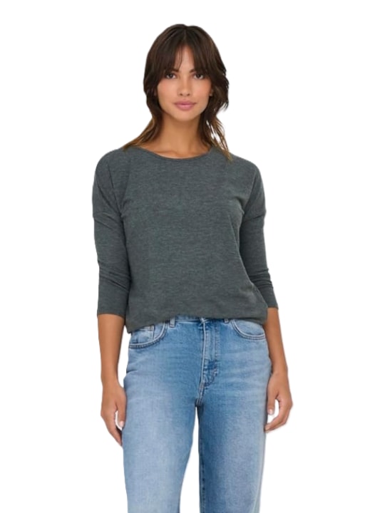 Bluza dama ONLY ONLGLAMOUR, maneca 3/4, decolteu rotund, gri