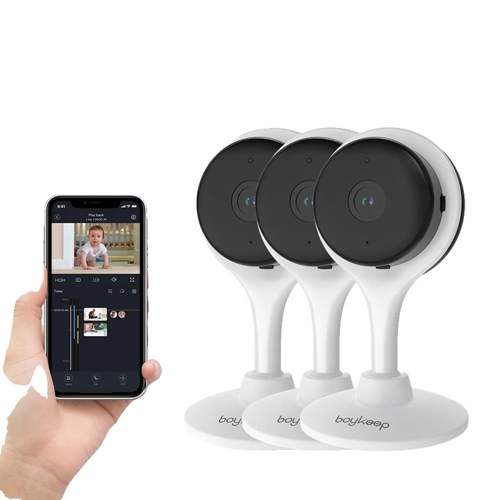 Вътрешна камера за наблюдение, 3 MP, двулентова Wi-Fi свързаност, монтаж на таван или стена, захранване от мрежата, комплект