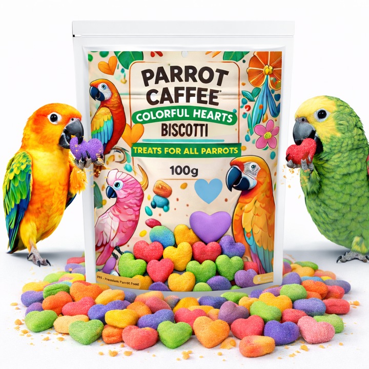 Biscuiti Colorat pentru Papagali - Inimi Colorate, 100g, Premium Parrot Food