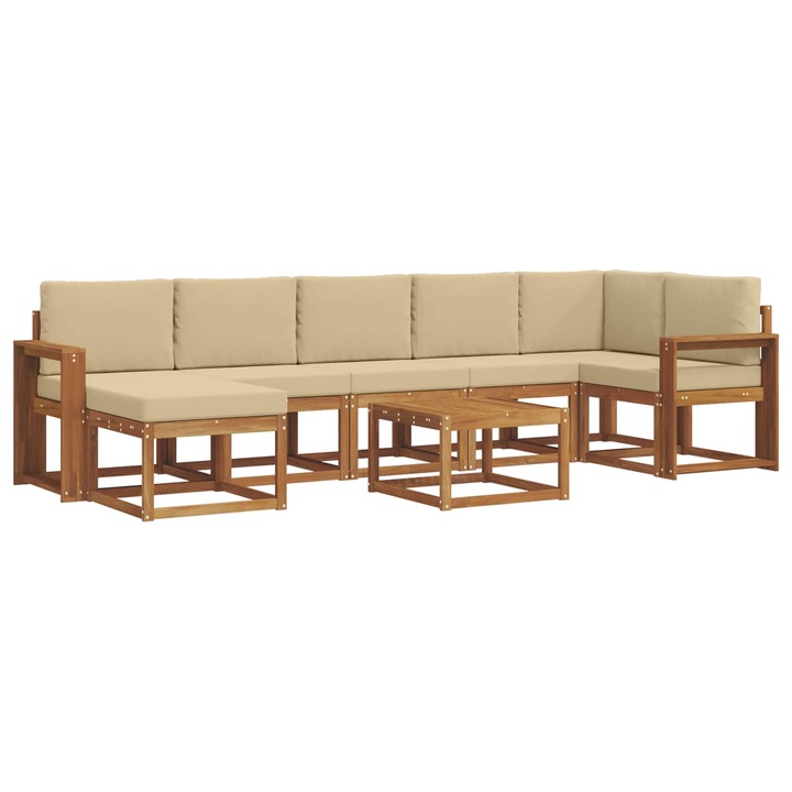 Set de canapele de exterior vidaXL, cu perna 8 pcs Natural si Bej