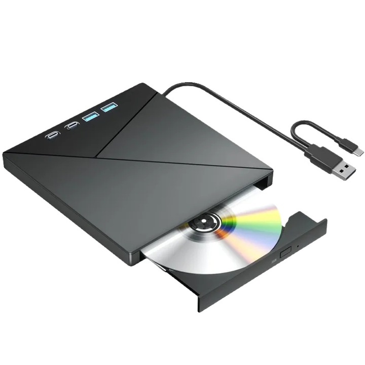Unitate optica externa, DVD Burner, plastic, 5.5x5.5x0.6 inchi, compatibilitate USB Type-C, transfer de date 5 Gbps