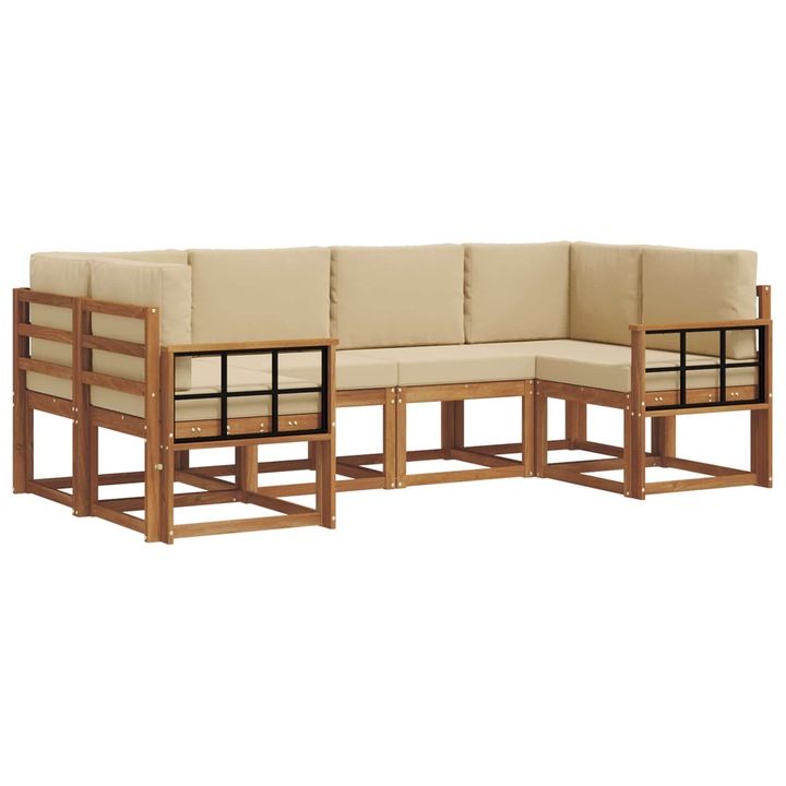 Set de canapele de exterior vidaXL, cu perna 6 pcs Natural si Bej