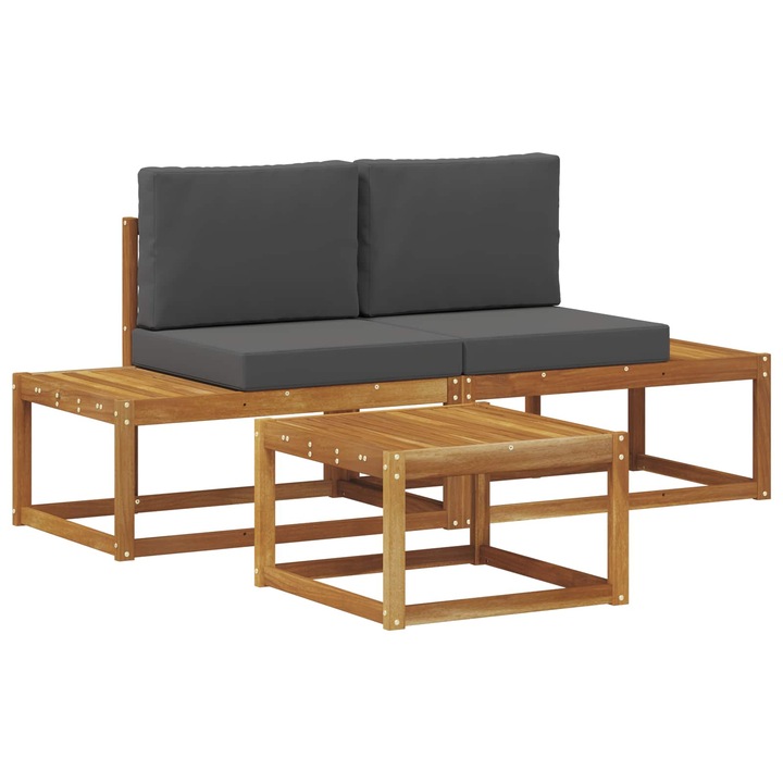 Set de canapele de exterior vidaXL, cu perna 3 pcs natural