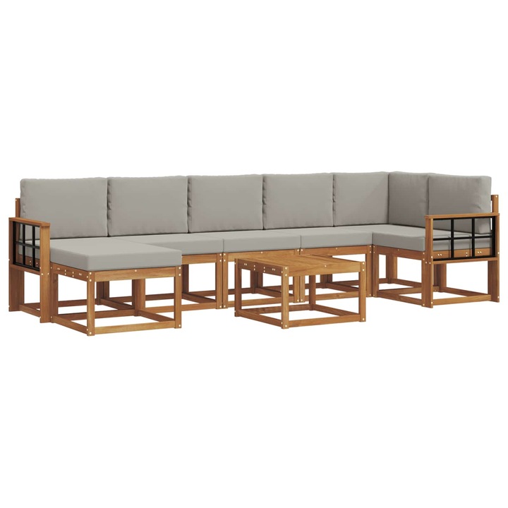 Set de canapele de exterior vidaXL, 8 pcs Gri natural si deschis