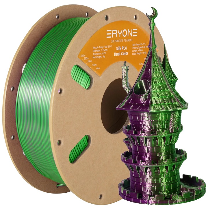 Filament 3D, Dual Color, 1.75mm, 3KG, Violet-Verde, PLA