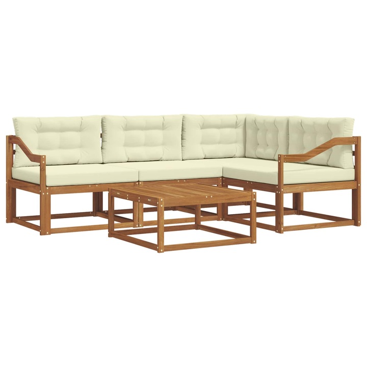 Set de canapele de exterior vidaXL, cu perna 5 pcs Natural si Crem