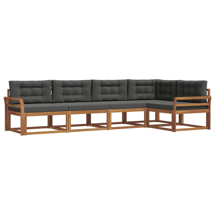 Set de canapele de exterior vidaXL, cu perna 5 pcs Natural si Antracit