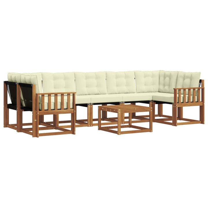 Set de canapele de exterior vidaXL, cu perna 8 pcs Natural si Crem