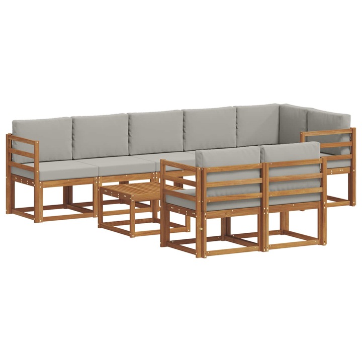Set de canapele de exterior vidaXL, 9 pcs Gri natural si deschis