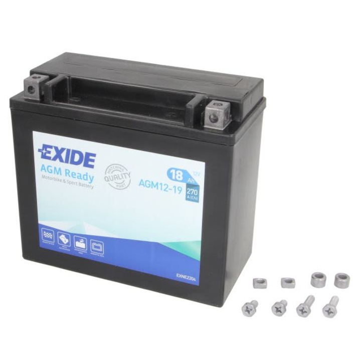Acumulator Moto AGM Ready AGM12-19 Exide 12V 18Ah 270A echivalent cu YTX20HL-BS