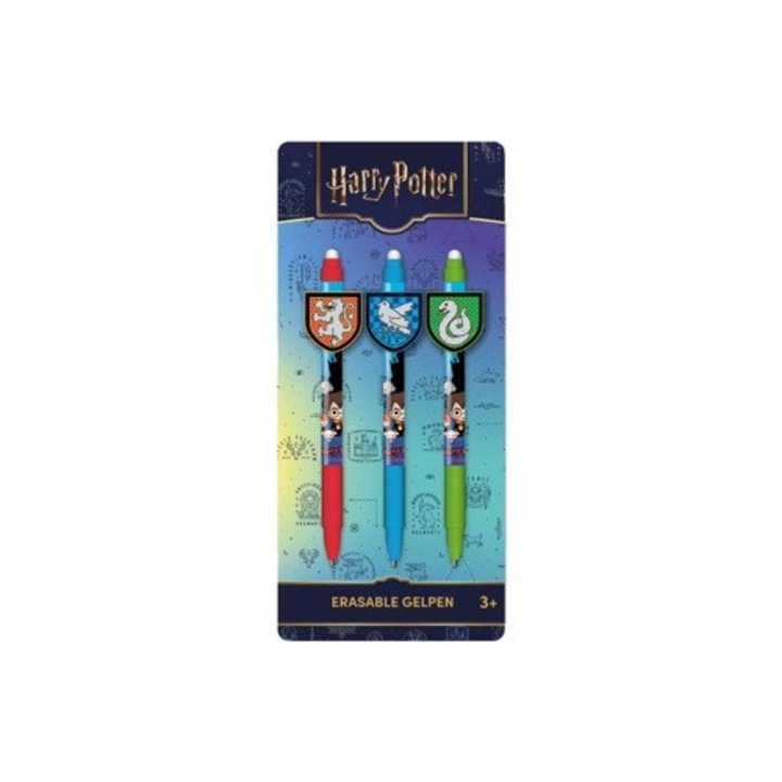 Set 3 pixuri cu gel, Harry Potter, Pixuri colorate pentru copii, Cerneala care se poate sterge, Multicolor