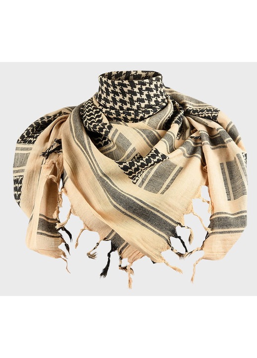 Esarfa Tactica Tip Arafat Shemagh, M-Tac, Kefija, Marime Universala, Material Din Bumbac Usor Si Respirabil, Protectie Excelenta Impotriva Soarelui Vantului Si Prafului Pentru Activitati Outdoor Militare Si Supravietuire, Kaki Cu Negru