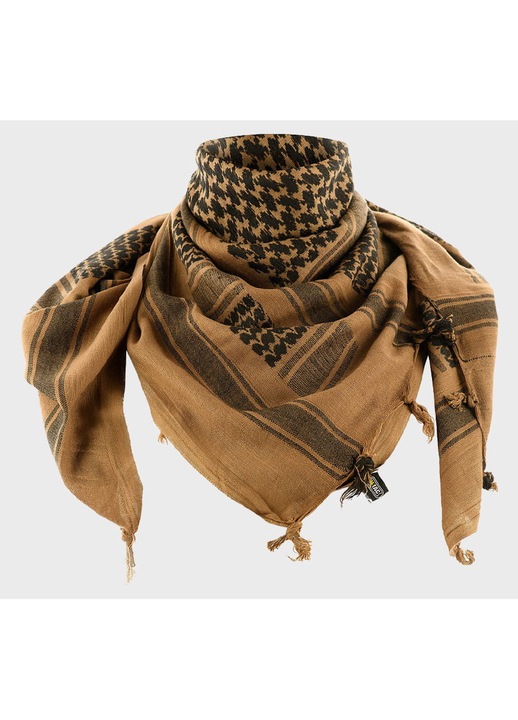 Esarfa Tactica Tip Arafat Shemagh, M-Tac, Kefija, Marime Universala, Material Din Bumbac Usor Si Respirabil, Protectie Excelenta Impotriva Soarelui Vantului Si Prafului Pentru Activitati Outdoor Militare Si Supravietuire, Negru Cu Maro Coyote