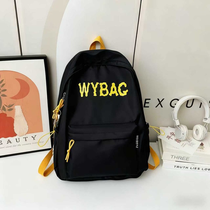 LUXWTB Uniszex multifunkcionális nylon hátizsák, fekete, több rekesszel, nagy kapacitással és cipzárral, ideális mindennapi használatra, iskolatáska