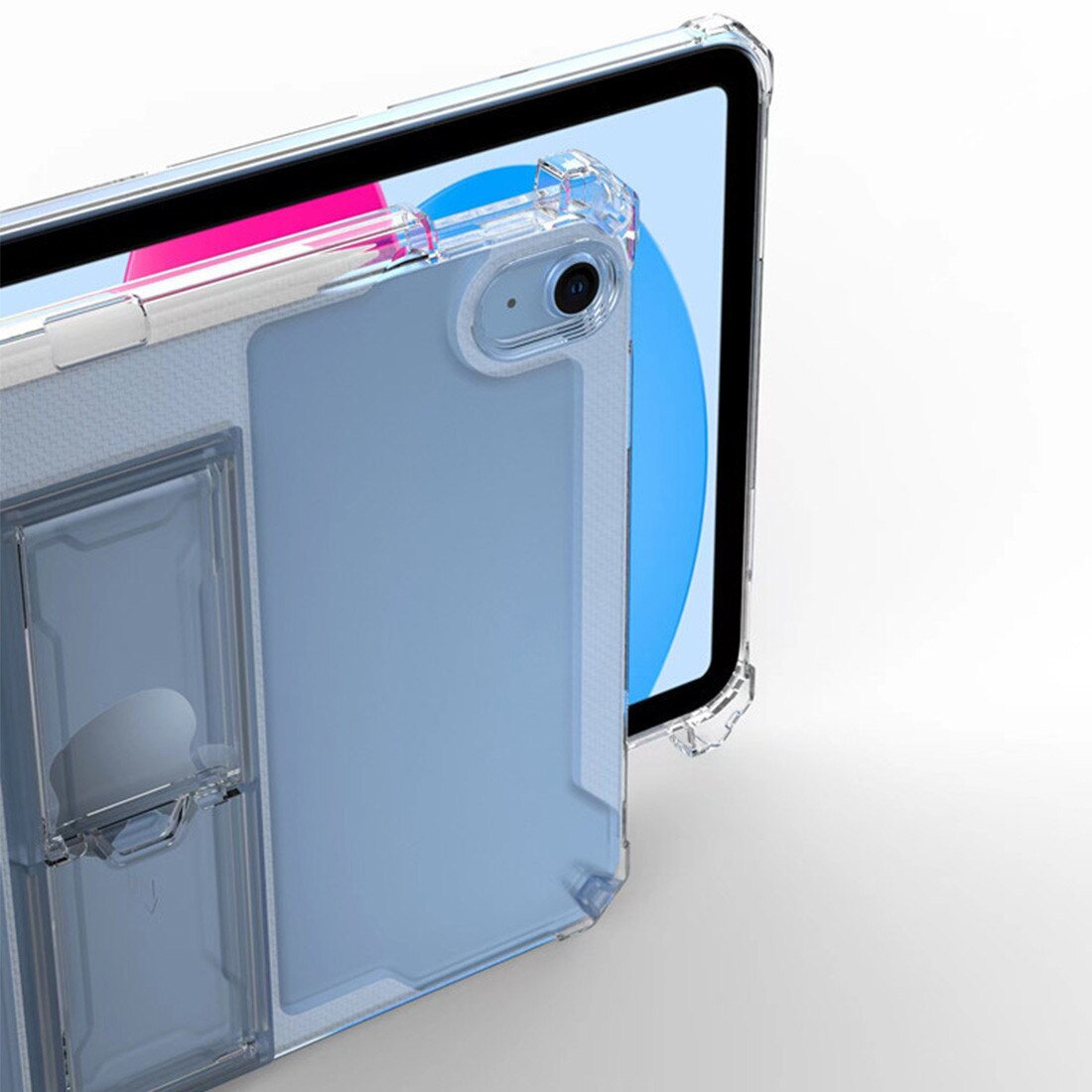 Husa de protectie DEISNGB pentru Apple iPad 7/8/9 10.2", silicon transparent antishock cu colturi intarite, suport integrat pentru tableta si stylus, rezistenta la socuri, ideala pentru filme, jocuri, lectii online si birou, transparenta