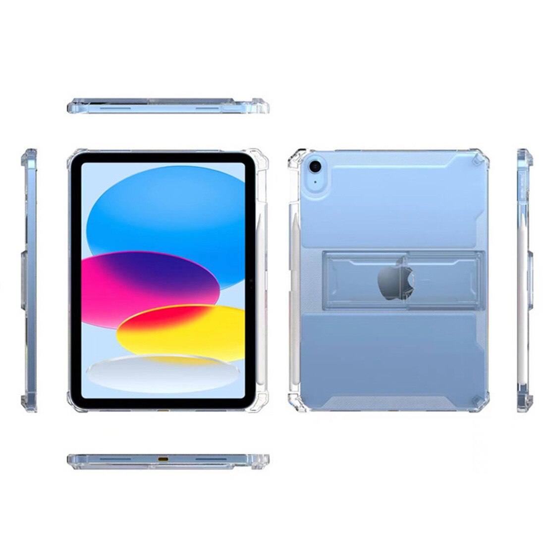 Husa de protectie DEISNGB pentru Apple iPad 7/8/9 10.2", silicon transparent antishock cu colturi intarite, suport integrat pentru tableta si stylus, rezistenta la socuri, ideala pentru filme, jocuri, lectii online si birou, transparenta