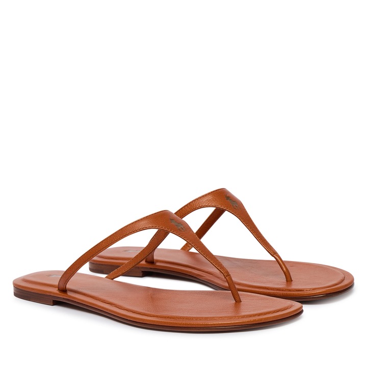 Slapi dama, Polo Ralph Lauren, piele naturala, maro, sintetic