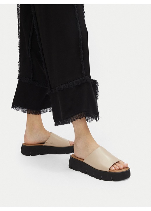 Papuci dama, Jenny, flatform, bej, material sintetic