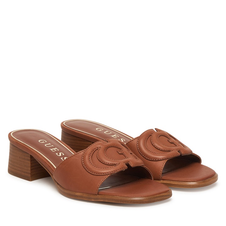 Papuci dama, Guess, piele naturala, maro