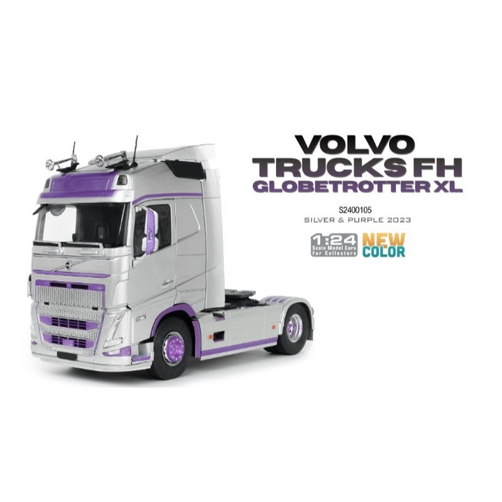 Volvo Trucks FH GlobeTrotter XL teherautó makett, ezüst & lila, 2023, 1:24, Solido