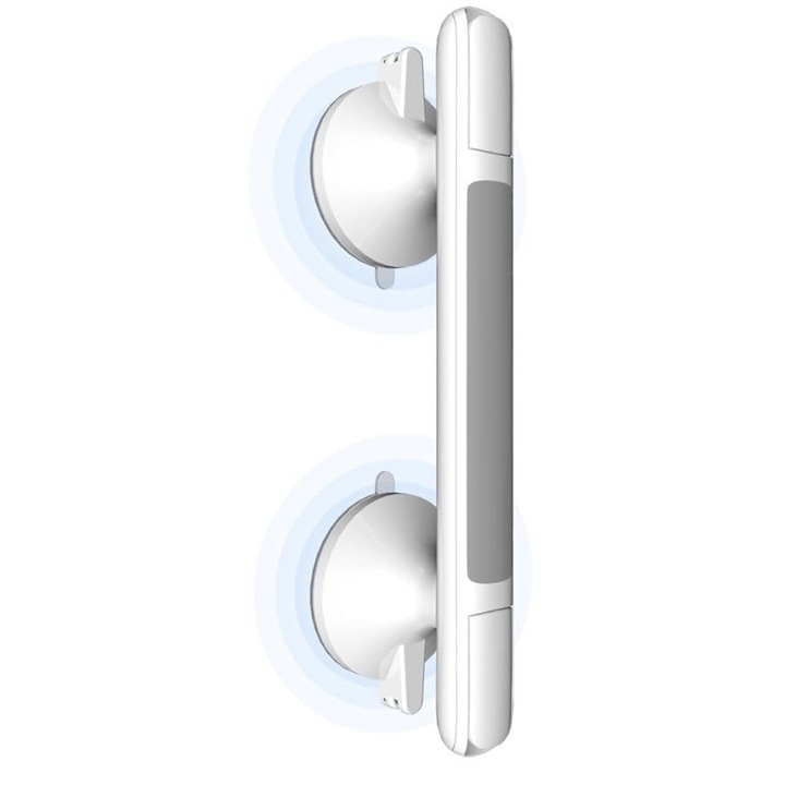 LORESJOY Biztonsági Fogantyú Fürdőszobába, Erős Tapadókorongos Támogatórúd, Zöld/Piros Rögzítési Jelző, Fúrás Nélküli Szerelés, ABS+TPR Csúszásgátló Anyag, 34 cm, Fehér/Szürke