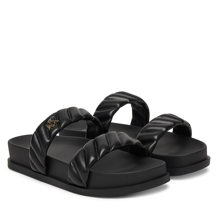 Papuci dama, Armani Exchange, piele ecologica, negru, model simplu