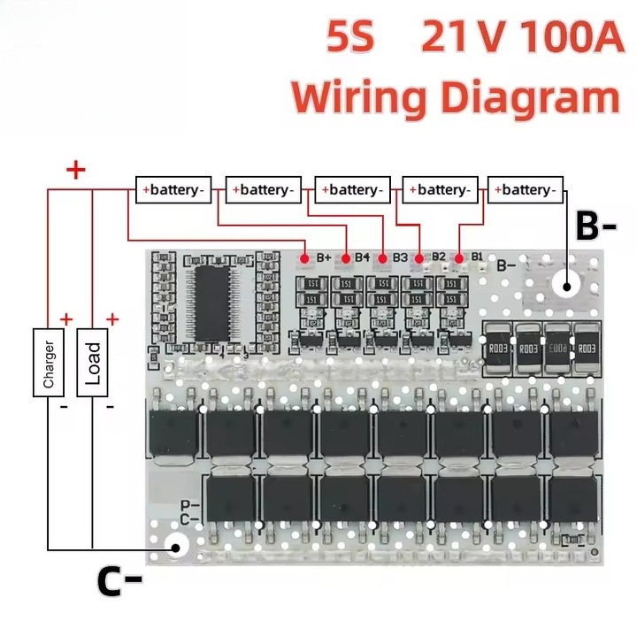 Placa de circuit de protectie BMS 5S 21V 100A Li-ion LMO pentru baterie litiu-polimer ternara cu incarcare echilibrata