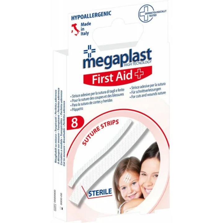 Benzi adezive sterile pentru suturi si taieturi, 8 bucati, 2 dimensiuni, Megaplast