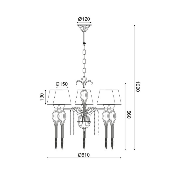 Lustra Palermo, Aca Lighting, 5 becuri E14, metal, negru, 102cm