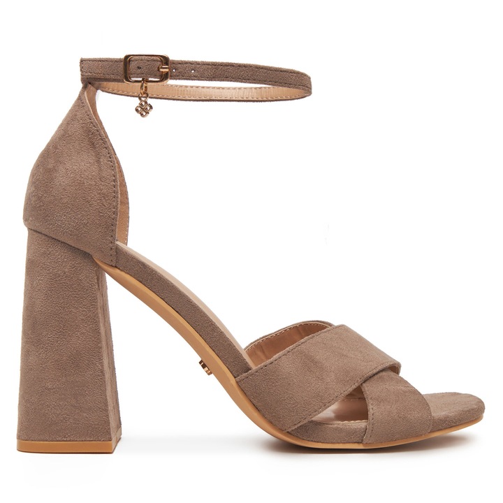 Sandale dama, DeeZee, maro, material textil, toc bloc