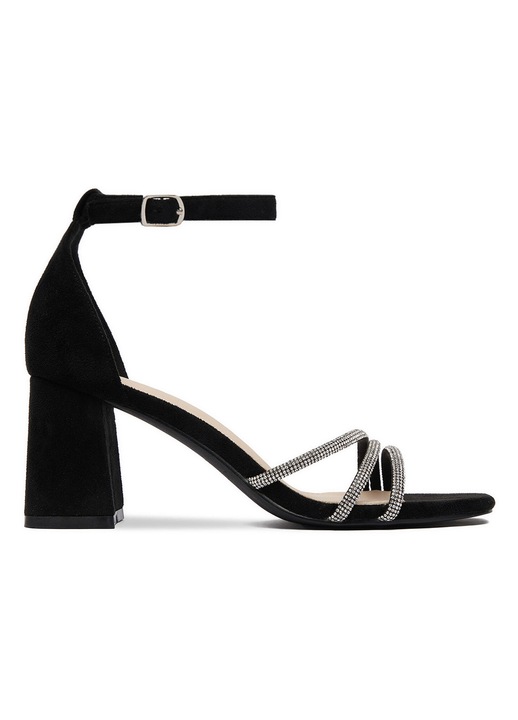 Sandale dama Jenny, material textil, toc clasic, negru