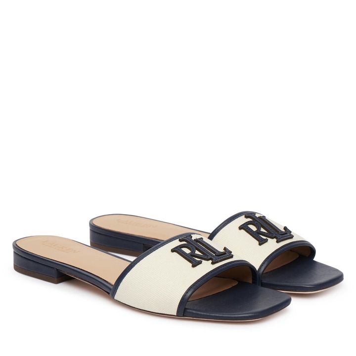 Papuci dama 802P04395001, Lauren Ralph Lauren, Textil, Bej/Negru