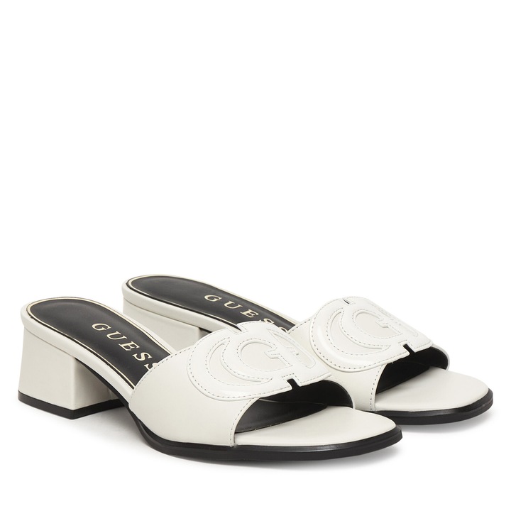 Papuci dama, Guess, piele naturala, alb