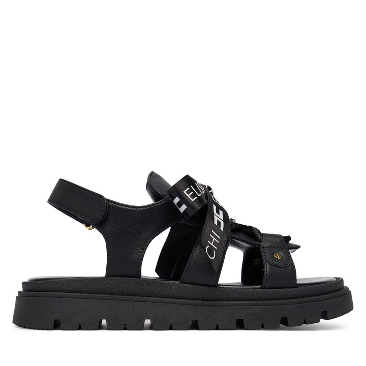 Gyermek szandál, Elisabetta Franchi, természetes bőr, fekete, tépőzáras rögzítés, 38 EU