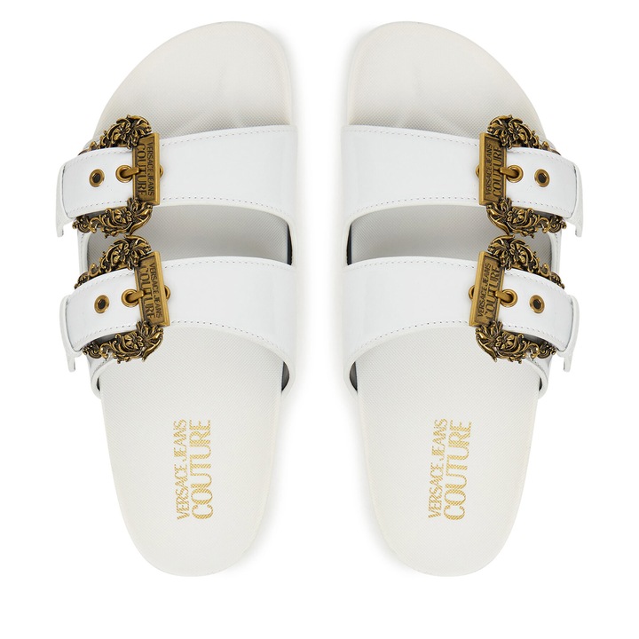 Papuci pentru dama, Versace Jeans Couture, piele ecologica, alb