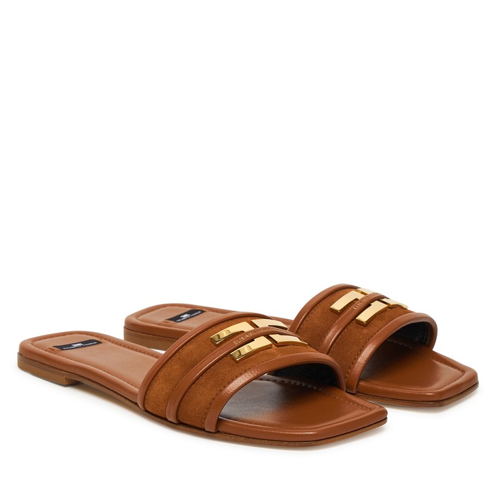 Papuci dama, Elisabetta Franchi, piele naturala, maro