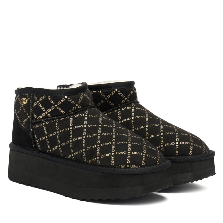 Liu Jo, flatform, negru, piele naturala intoarsa si material textil, Negru