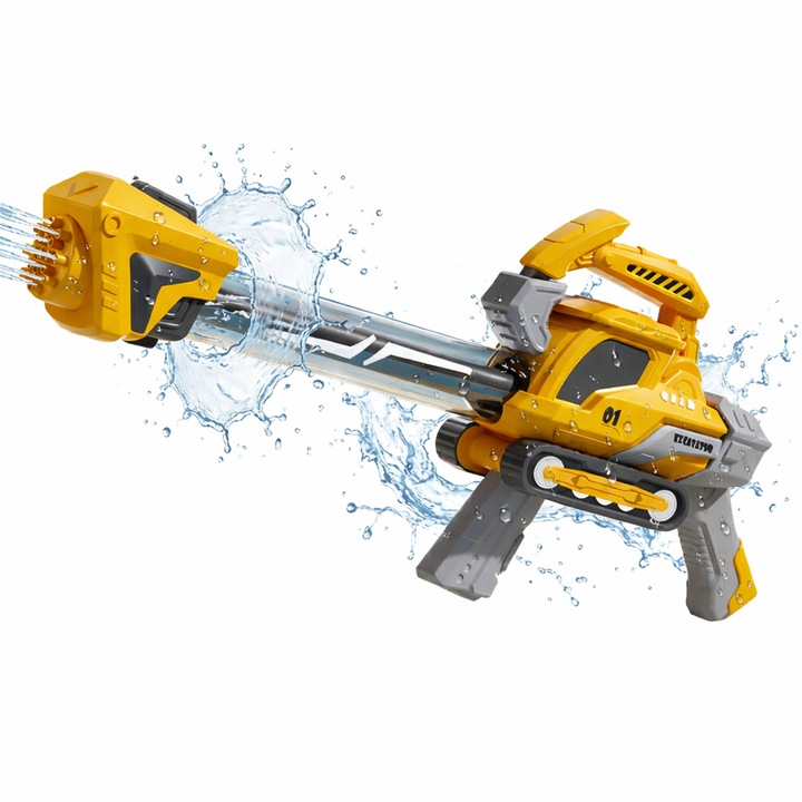 GOPO TOYS Pistol cu Apa pentru Copii si Adulti, Jucarie Interactiva de Exterior cu Actionare Manuala si Pulverizare Multipla, Capacitate Rezervor 750 ml, Raza de Actiune 10 Metri, Galben, 3 Ani+