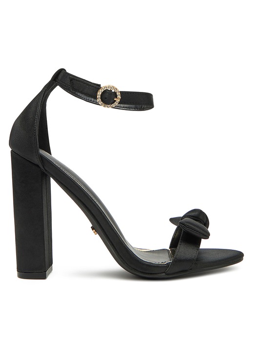 Sandale dama, DeeZee, tocul bloc, material textil, negru