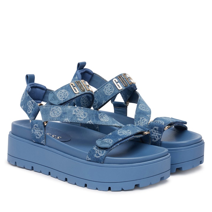Sandale dama, Guess, velcro, albastru, textil