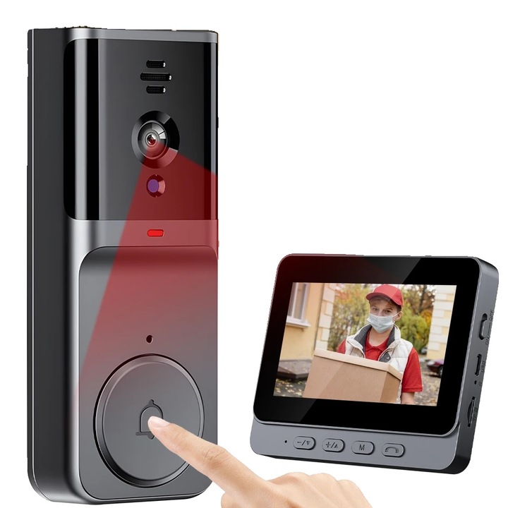 Sonerie electrica video, 4.3 inch, camera CMOS, wireless, rezistenta la apa