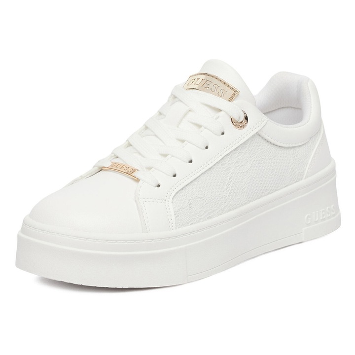 Pantofi sport copii, Guess, alb, piele ecologica, Alb