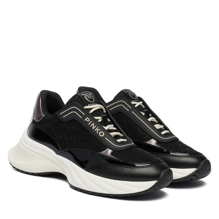 Női tornacipő, Pinko, természetes bőr, fekete, vastag talp