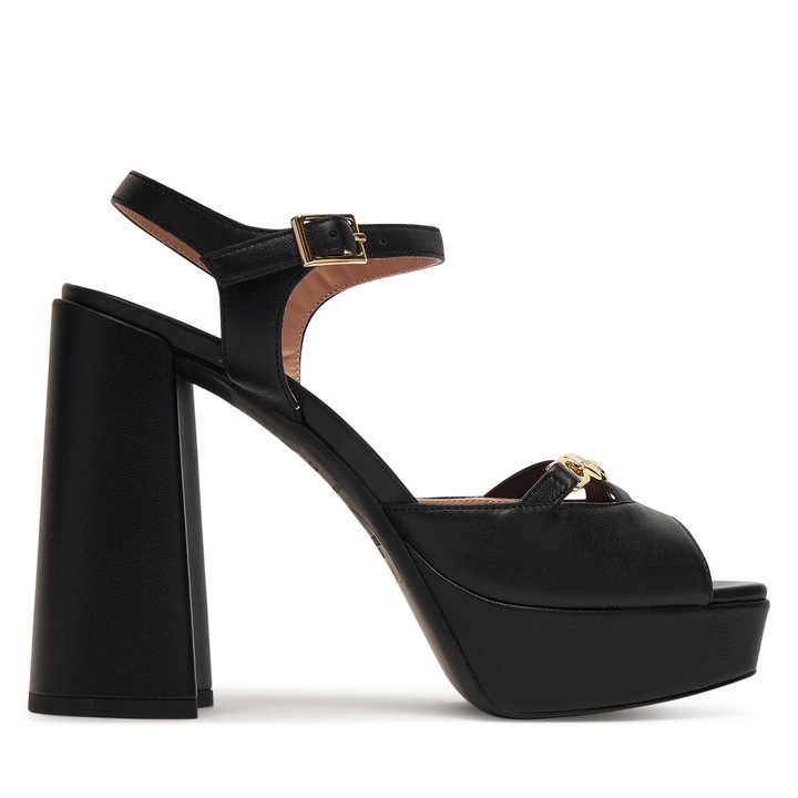 Női szandál, Love Moschino, természetes bőr, klasszikus sarok, fekete