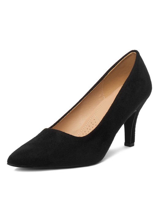 Női magassarkú cipő, Jenny, tűsarkú, fekete, textil