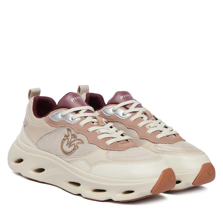 Női tornacipő, Pinko, természetes bőr, bézs, vastag talp