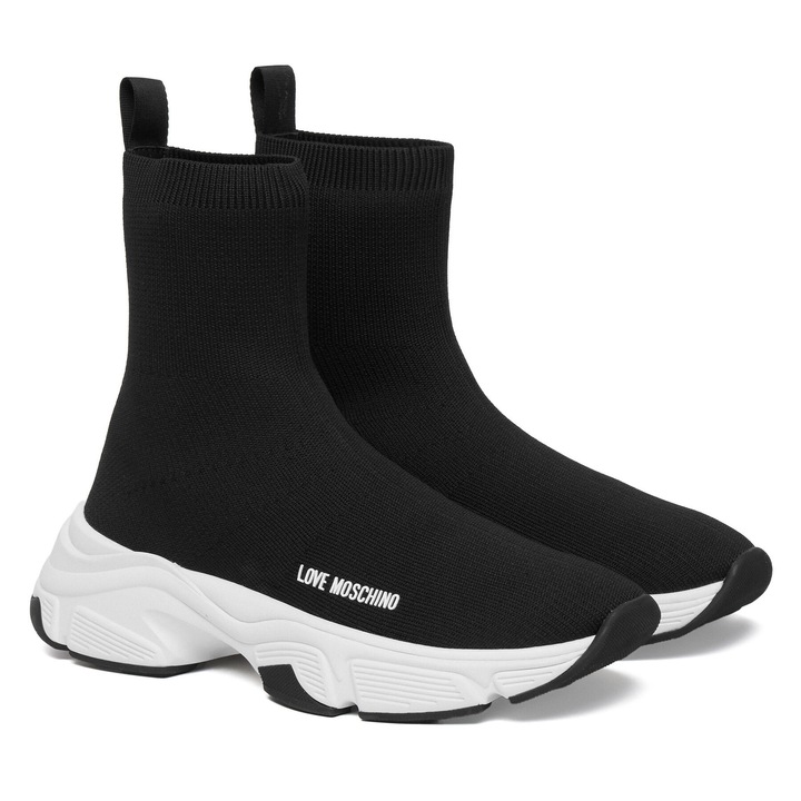 Női tornacipő, Love Moschino, textil anyag, fekete, vastag talp