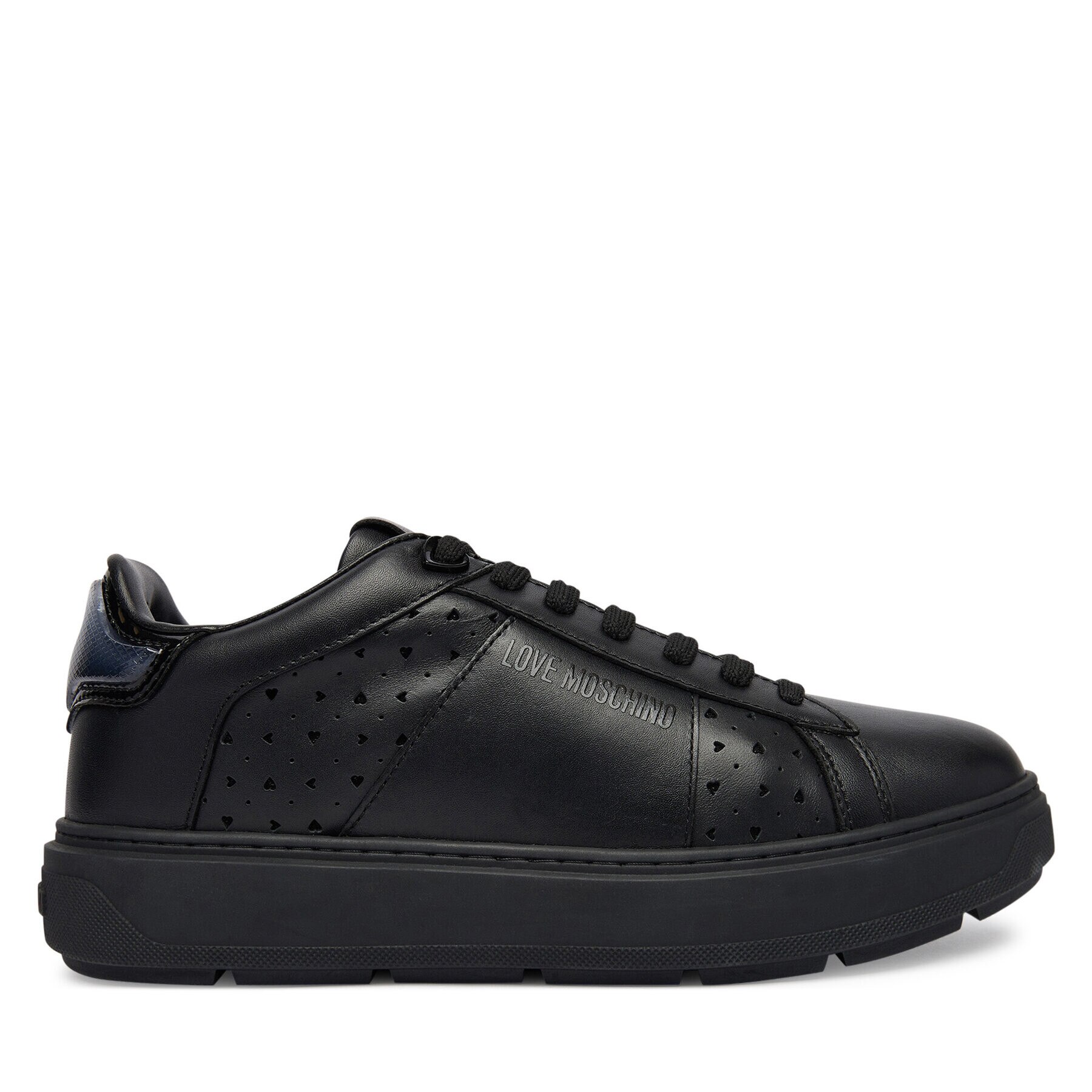 nozominnn♡ Love Moschino, Pantofi sport de piele cu logo, Negru, Alb murdar