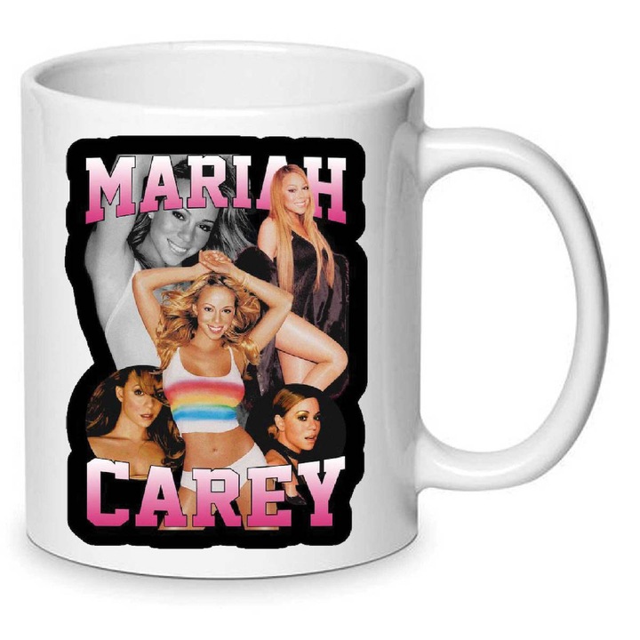 Cana Mariah Carey No3, ceramica alba, 330ml, design cu imprimeu de inalta calitate, lavabila la masina de spalat.
